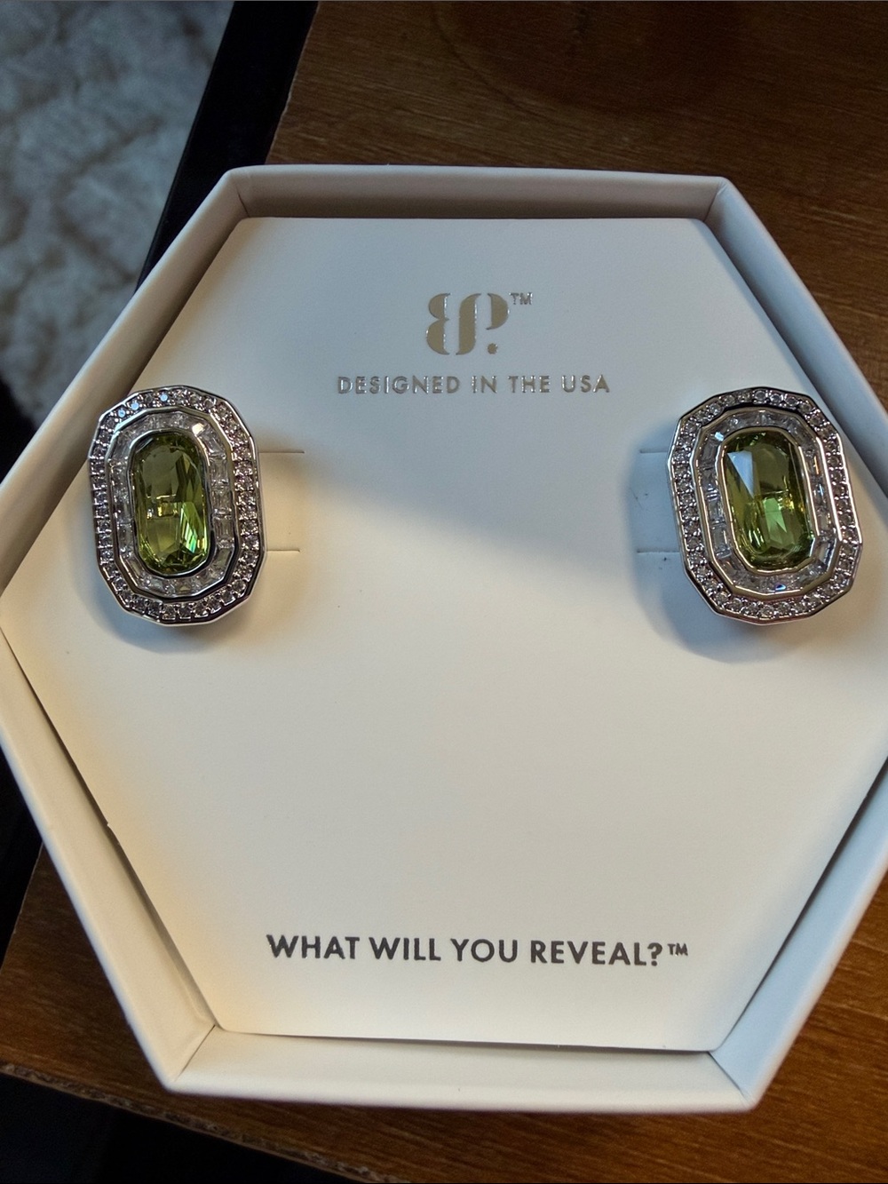 BP Olive Green Crystal Halo Stud Earrings